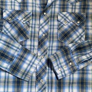 Wrangler Cowboy Retro Western Snap Pearl Sawtooth Pocket Plaid Shirt M